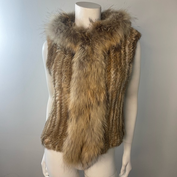 Real Fur hooded vest Rabbit/ Raccoon - Picture 2 of 3